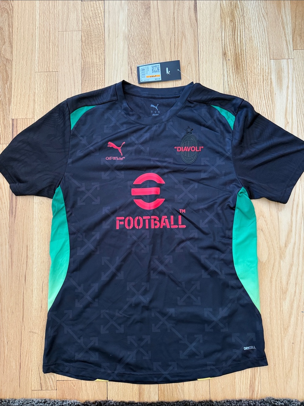 Puma Off White Diavoli Black & Green Football Tee with Red Accents